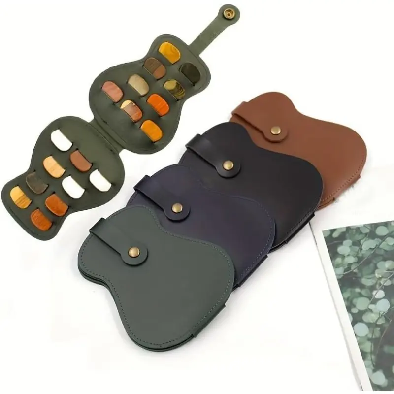 Leather Guitar Pick Holder Case,Handmade PU Leather Guitar Plectrum Holder with 18 Slots for Guitar Picks (green)