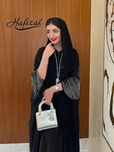 Women's Loose Fit Backless Rhinestone Embellished Long Robe, Elegant Plain Design, All-Season Wear, Middle Eastern Luxury Style, Caftan, Abaya