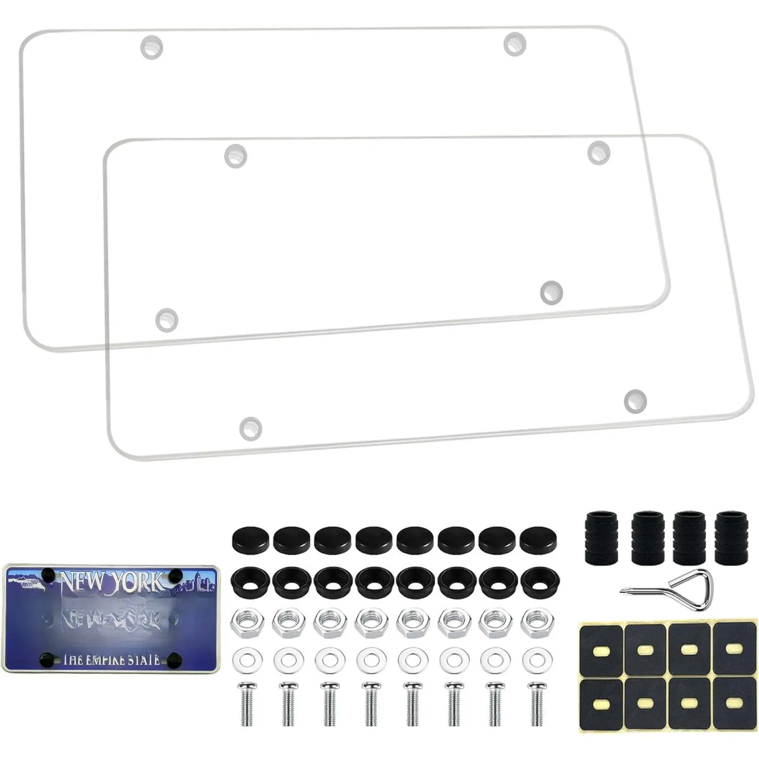 License Plate Cover, 2 Pack Clear License Plate Protector, Unbreakable Plastic Protective Shield with Screws Caps for Front Rear  Tags, Fits Standard  Plate