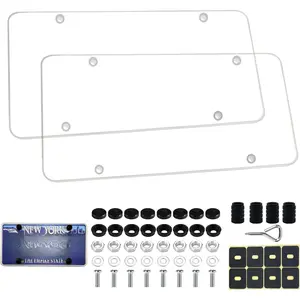 License Plate Cover, 2 Pack Clear License Plate Protector, Unbreakable Plastic Protective Shield with Screws Caps for Front Rear  Tags, Fits Standard  Plate