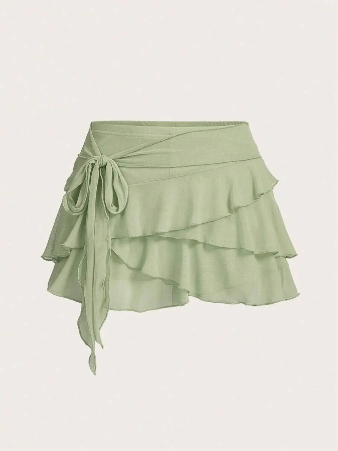 Women's Fashion Plain Ruffle Trim Tie Side Skirt, Elegant Casual Skirt for Daily and Outdoor Wear, Ladies Bottoms for All Seasons