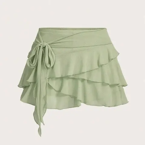 Women's Fashion Plain Ruffle Trim Tie Side Short Skirt, Elegant Casual Skirt for Daily and Outdoor Wear, Ladies Bottoms for All Seasons