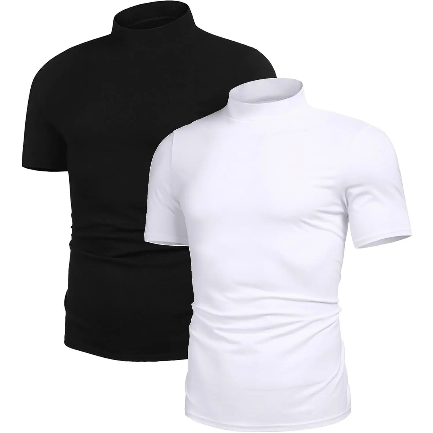 Poriff Men's Classic Slim-Fit Breathable Cotton Mock Turtleneck Short-Sleeve Pullover T-Shirt - Basic Plain Tops for Casual Festive Wear, Soft Stylish Menswear Fabric