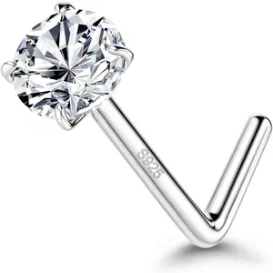 Fansilver Nose Studs, 18G 20G L Shaped Nose Rings, Simulated CZ Hypoallergenic Nose Piercings for Women Men 1.5 2 3MM