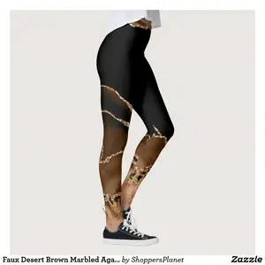 Faux Desert Brown Marbled Agate Contemporary Stone All Over Print 3D Legging