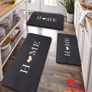 2/3pcs Soft Flannel Kitchen Mat Set, Non-Slip, Absorbent, Modern Minimalist Design, Home Decor, Bathroom, Laundry Room, Kitchen Floor Mat