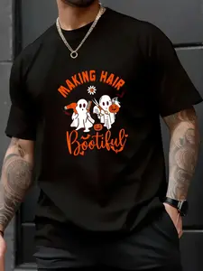100% Cotton UnisexMaking Hair Bootiful Funny Scary Ghost Hairdresser Halloween T-Shirt,spring/autumn Christmas snowflake fun pattern men's T-shirt