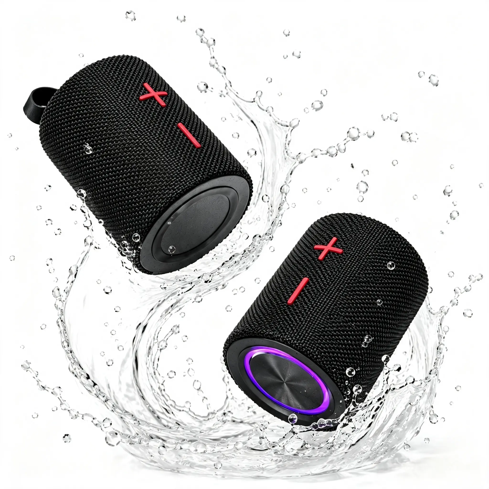Twin Magnetic Bluetooth Speaker Set, 20W Detachable Dual Stereo with TWS Pairing, RGB Light Rings, Bluetooth 6.0, IPX6 Splash-Resistant, USB-C/AUX/TF for Home, Camping & Travel