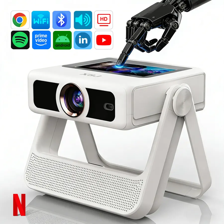 XBJ Mini Portable Projector with Wifi and BT5.2, Support 1080P, Manual Keystone Correction, 180° Rotation, Suitable for Outdoor/Bedroom Audio Viewing,Christmas Gift