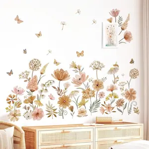 Boho Flower Wall  Wildflower Dandelion Grass Wall Stickers Girls Bedroom Living Room Kitchen Wall Decor