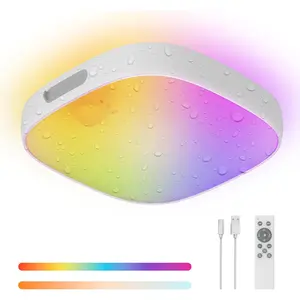 FULEN Shower Lights IP65 Waterproof, Motion Sensor Ceiling Light, Rechargeable Closet Light with 10000mAh Battery, LED Shower Lamp for Bathroom, Cordless Ceiling Lamp with RGB Colors, Remote Control..