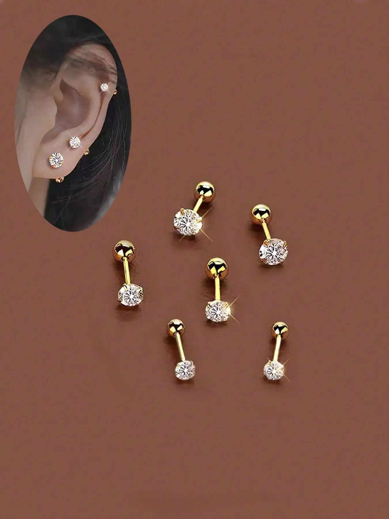 Artificial Zirconia Decorated Earrings Set, Elegant for Women & Girls, Stainless Steel Inlaid Artificial Zirconia Ear Studs, Stud Earrings Jewelry