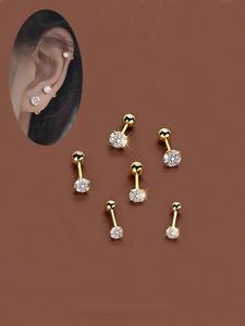 artificial zirconia decorated earrings set, elegant minimalist earrings for women & girls, stainless steel inlaid artificial zirconia ear studs, gifts for her,  moissanite earrings