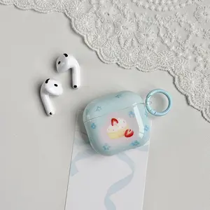 New Blue Strawberry Cake Ring Earphone Case for Apple AirPods Pro 3/2/4, Fashionable Women's Earphone Cover, Simple Design