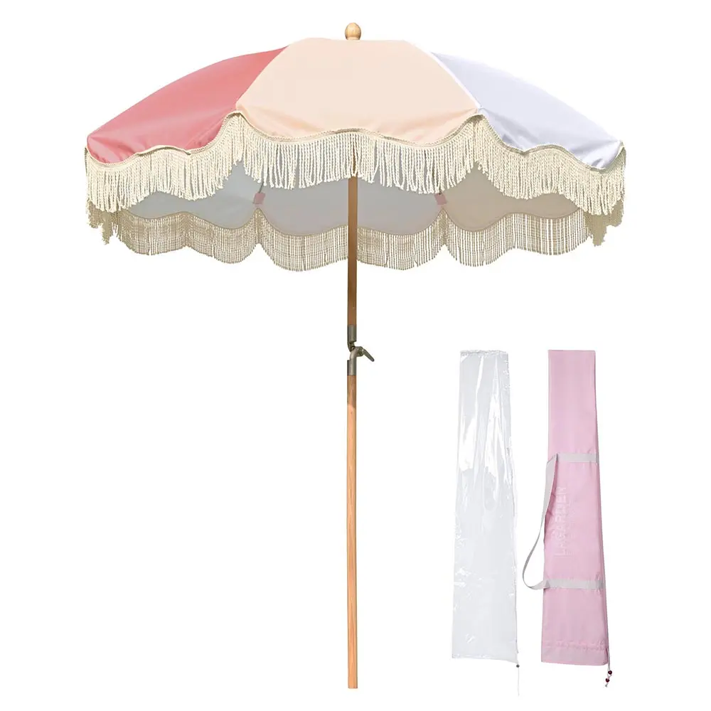 LAGarden Palm Springs Fringe Umbrella Tilt Market Umbrella