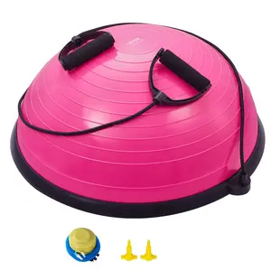 VEVOR Half Exercise Ball Trainer, 23 inch Balance Ball Trainer, 660lbs Capacity Stability Ball, Yoga Ball with Resistance Bands Foot Pump, Strength Fitness Ball for Home Gym, Full Body Workout, Pink