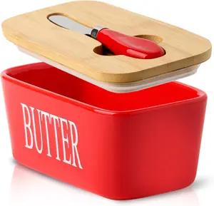 Butter Dish with Lid and  For Countertop, Large Butter Keeper Container with Stainless Steel  Spreader for Counter, Airtight Butter Holder with Cover for Kitchen, Christmas , Red