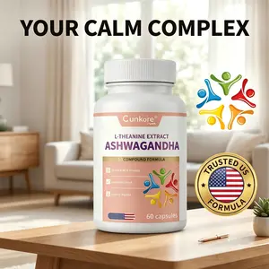Cunkore 8-in-1 Ashwagandha Complex Capsules with L-Theanine, GABA, 5-HTP & Magnesium Glycinate, Natural Stress Relief Supplement, Melatonin-Free Support for Calm Mind, Balanced Mood & Deep Restful Sleep, 60 Capsules