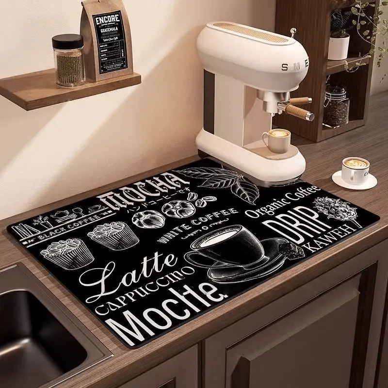 1-piece Desktop Draining Mat Kitchen Countertop Pad Home Bar Mat Water Absorbing Non-slip Floor Mat Heat Insulating Pad for Coffee Lovers
