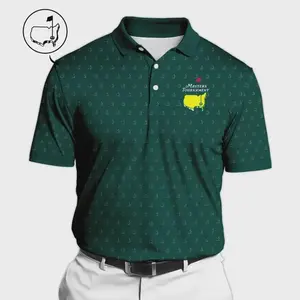 Mens Tournament Style Golf Polo Shirt Green Cup Pattern Outfit