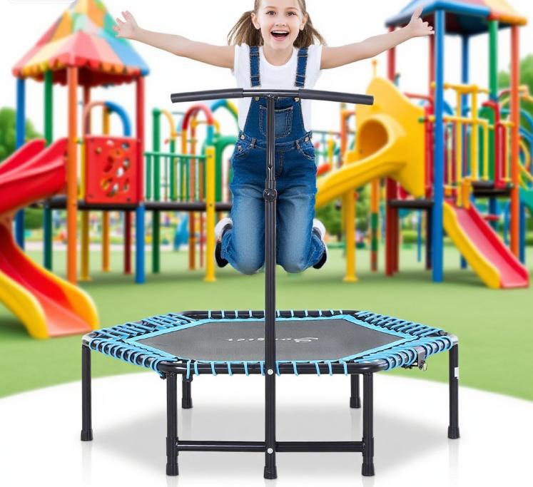 SAVEYOUR Portable Foldable Fitness Trampoline Rebounder 4.5ft with Adjustable Safety Bar Durable Steel Construction for Indoor Outdoor Use
