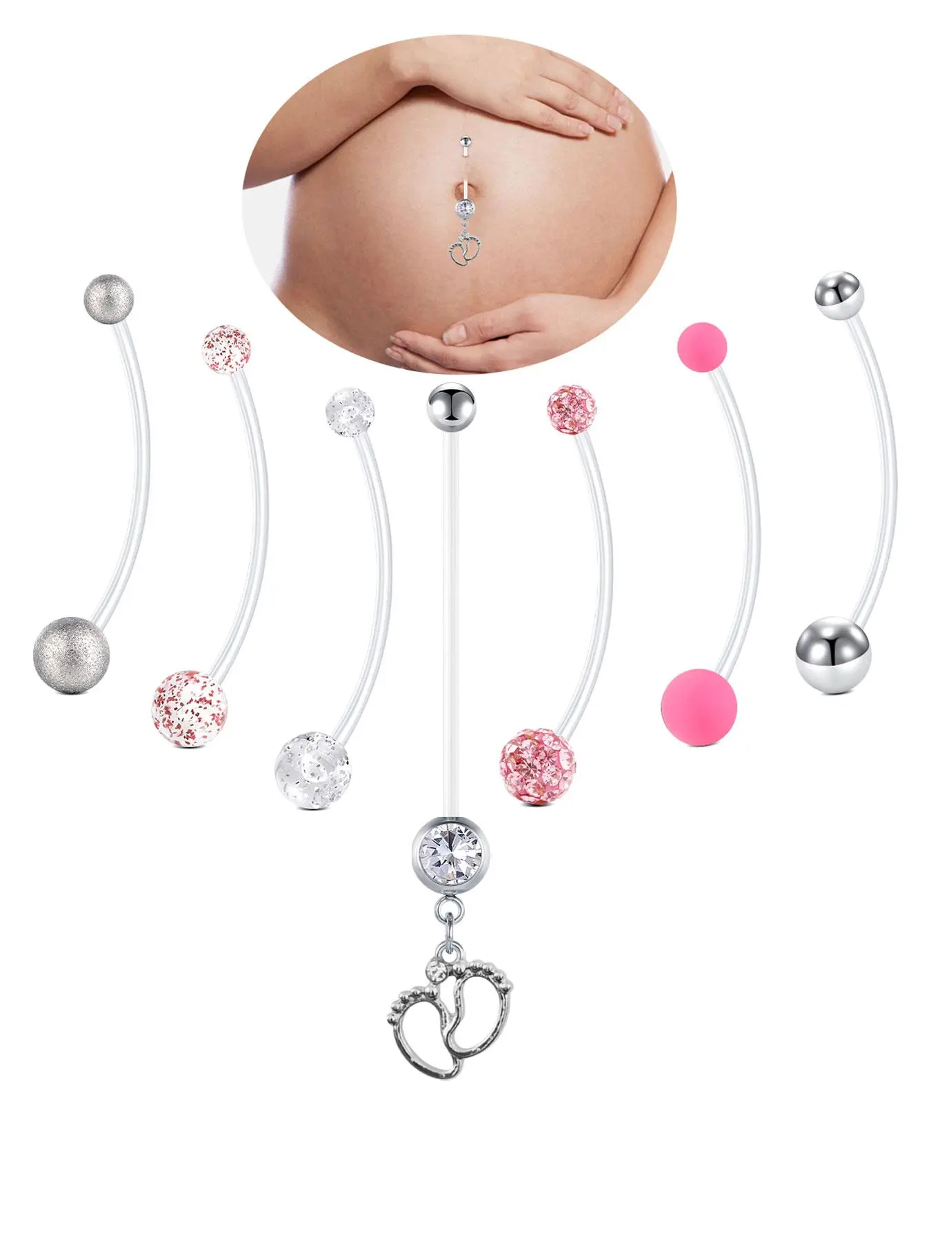 Maternity Belly Button Nails, Transparent Acrylic Plastic Long Belly Rings, Floating Belly Button Ring, Fashion Rhinestone Decor Feet Pendant Belly Piercing Jewelry, Body Jewelry, Body Jewellery