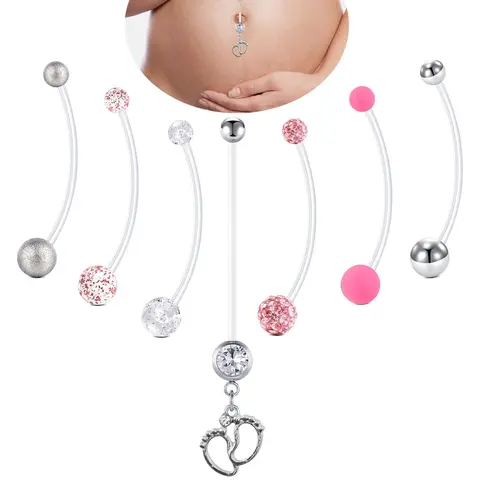 Maternity Belly Button Nails, Transparent Acrylic Plastic Long Belly Rings, Floating Belly Button Ring, Fashion Rhinestone Decor Feet Pendant Belly Piercing Jewelry, Body Jewelry, Body Jewellery