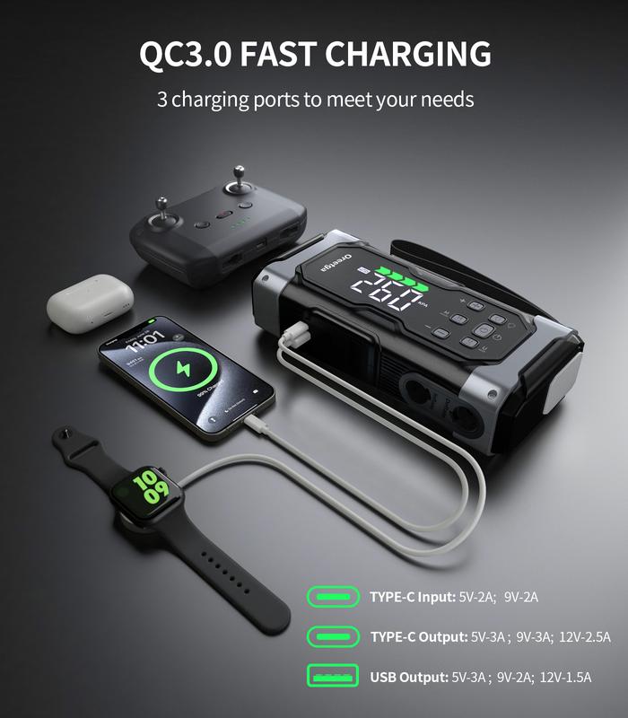 9000A Car Battery Jump Starter with Air Inflator/Deflator Compressor, 7 in 1 Portable Jumper Box Power Pack (ALL Gas/12.0L Diesel) Combo Cordless Air Pump for Tire Inflator & Large LCD Screen Portable Car