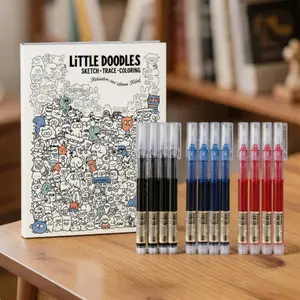 3-in-1 Activity Book + 12 Pack Quick Dry Pens Drawing Tools | Sketch + Trace + Color on A4 Dense Doodle Pad | Kills Boredom Instantly