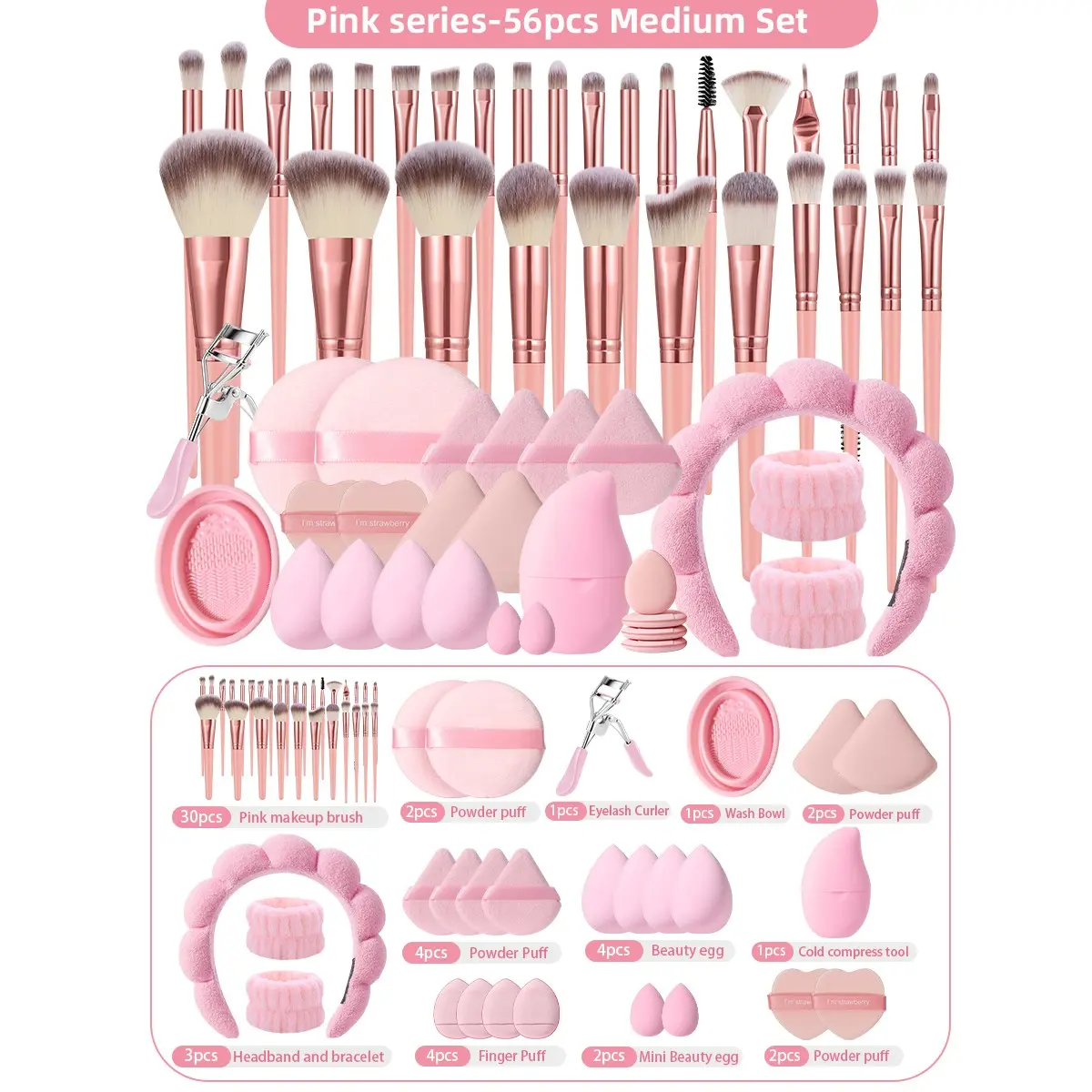 56 Piece Makeup Brush Set, Soft Bristle Powder Brush Blush Eyeshadow Sponge, All-In-One Beauty Tool Kit, Essential Cosmetic Brushes, Makeup Tools Set, Makeup Accessories