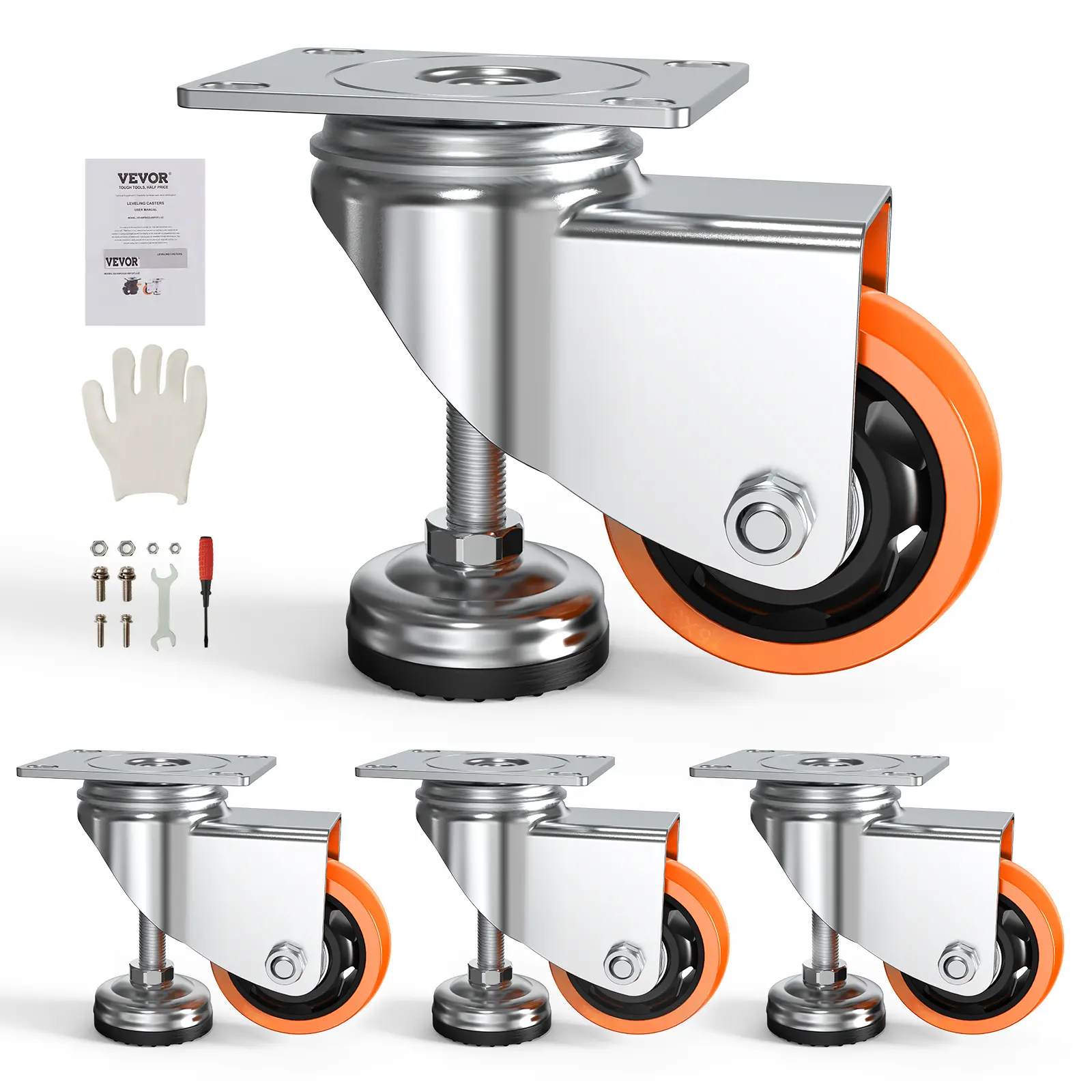 Spring new arrivals Leveling Casters, Set of 4, 720 lbs Total Load Capacity, 3 inches Diameter, Heavy Duty 360 Degree Swivel Caster Wheels, Adjustable Casters with Feet for Workbench, Machine, Equipment, Furniture