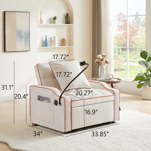 Bellemave  Sleeper Sofa Chair Bed, 3 In 1 Convertible Sofa Chair With With Adjustable Backrest & Phone Holder & USB, Type-C, Adjustable Recliner, Armchair For Living Room Bedroom Apartment Small Space