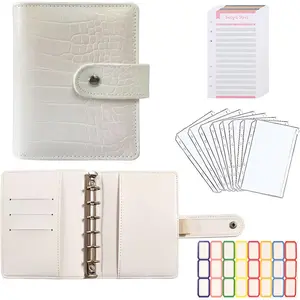 A7 Crocodile Budget Binder with Zipper Envelopes -  Stuffing Envelope System, Mini  Organizer for Saving, Planner Binders with Pockets, Sheets and Stickers, Beige