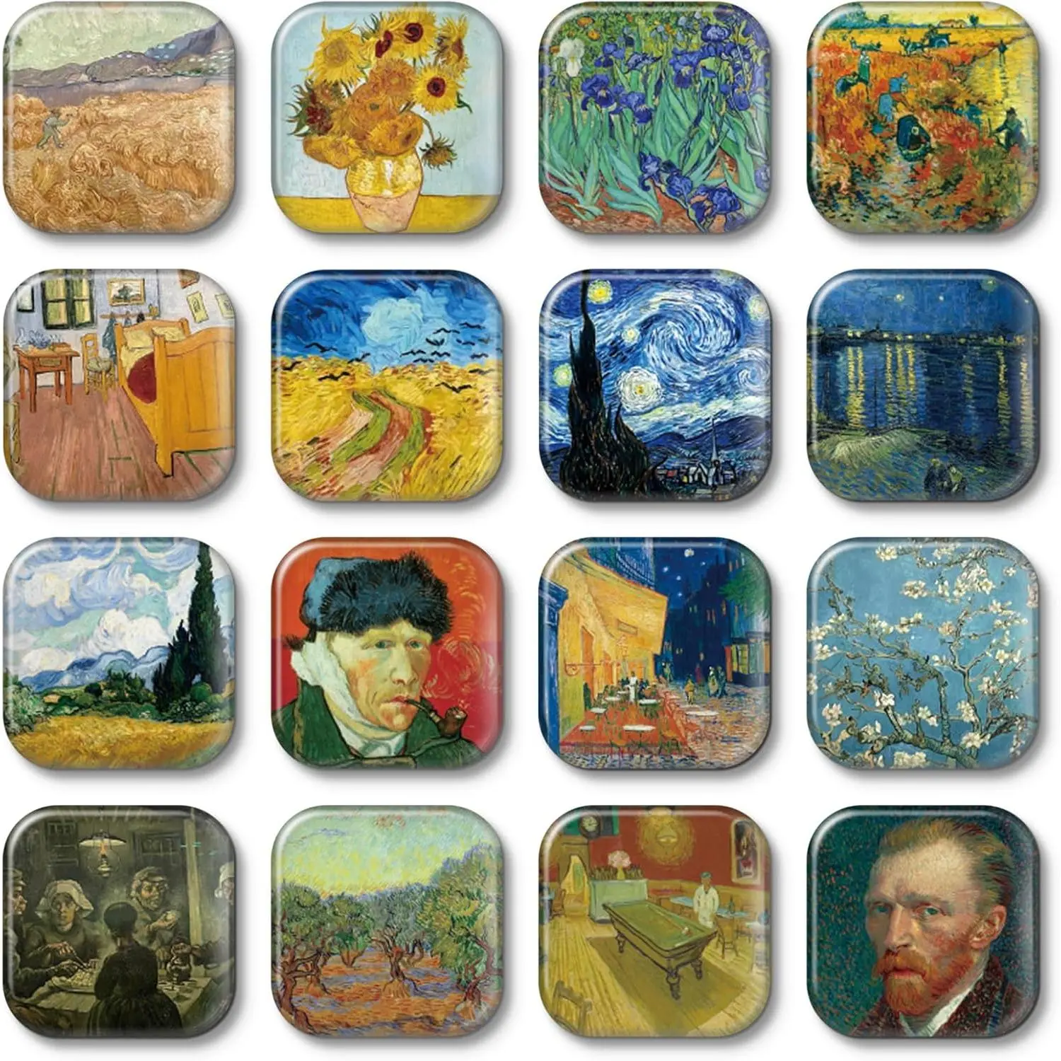 16-Count Morcart Van Gogh Iron Print Square Refrigerator Magnets - Cute Home Decor for Kitchen Office, Fridge Whiteboard Cabinet Blackboard Sheets for Adults