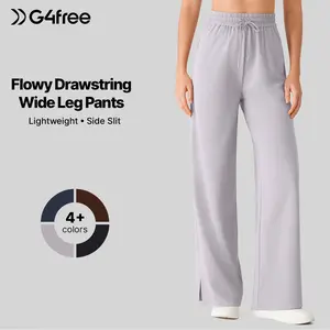 G4Free Chillwhisp Lightweight Drawstring Wide Leg Pants for Women Side Slit Flowy Palazzo Pants Summer Casual Minimalist Minimalist