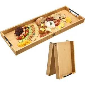 Large Charcuterie Board with Handles 32 x 12 Inch Foldable Bamboo Serving Cheese Boards Serving Platter for Meat Party Appetizers Outdoor Fruit