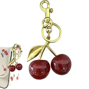 Cherry Bag Charm - Delicate Functional Cherries Keychain with Metal Ring and Clip for Bags, Purses, and Accessories,Clip on For Keys,Handbags,Backpacks