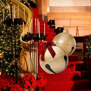 24-inch giant inflatable Christmas ball decoration - Golden outdoor/indoor hanging decoration with red bow, heavy-duty hanging decoration for home, garden and party, no electricity required, easy to install, shiny surface, durable construction, holiday ac