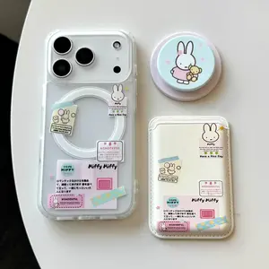 Japanese-style cute rabbit label magnetic holder suitable for iPhone 17 Pro Max, Apple 14 phone cases, 13 Pro anti-drop, 15 Pro cartoon, 16 Pro Max magnetic card holder