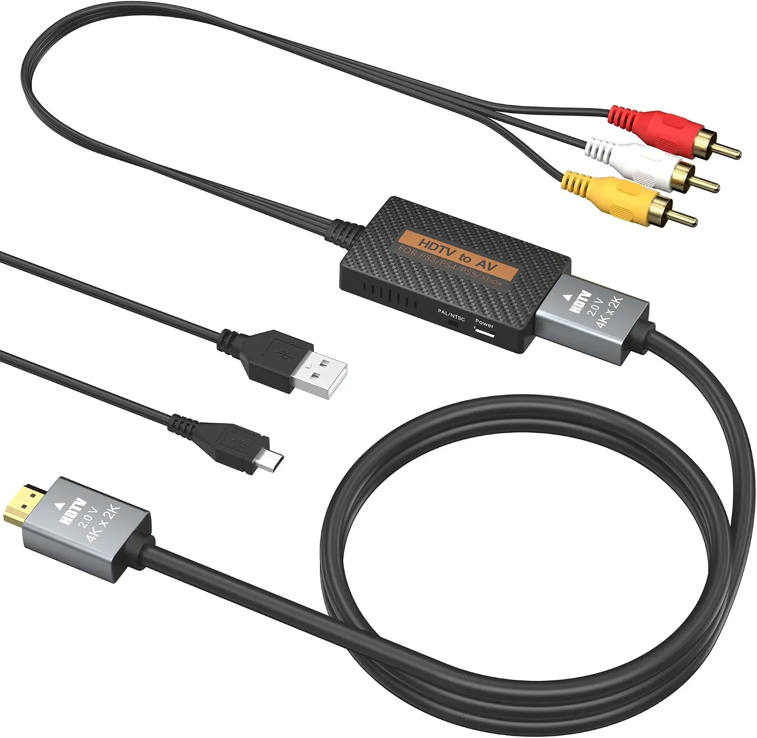 HDMI to RCA Converter, HDMI to AV Adapter with HDMI Cable | Supports PAL/NTSC for Older TV, Roku, Fire Stick, Android TV Box, DVD, Blu-ray Player,PS2/PS3, Xbox, Nintendo 64 ect,tv console