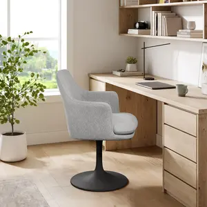 Lippa Upholstered Swivel Dining Armchair in Black Light Gray