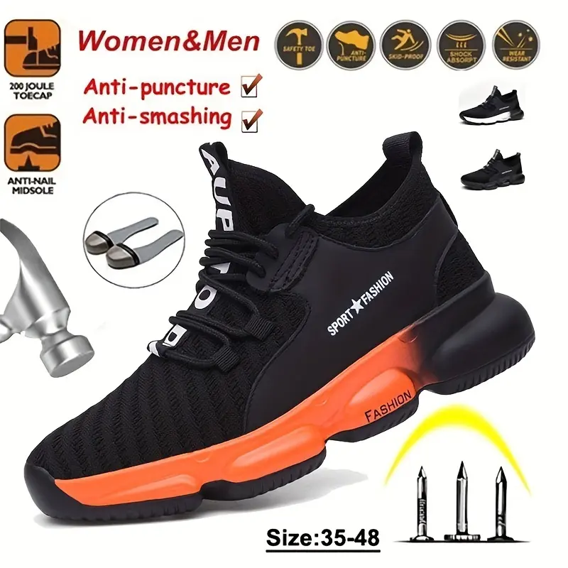 Men's All-Season Breathable Steel-Toed EVA Work & Safety Shoes - Anti-Crush, Anti-Stab, Shock Absorbing, Injury Prevention Footwear, Men's Shoes