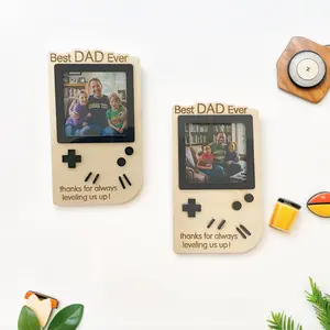 Retro Game Console Wooden Photo Frame - Handmade Father's Day Gift - Gaming Nostalgia Decor for Dad - Fridge Magnet & Car Visor Clip
