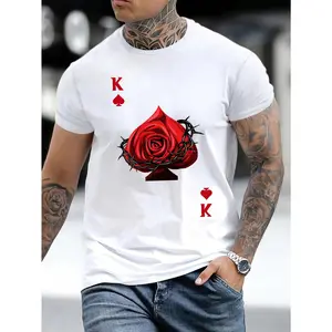 Manfinity VCAY Men Floral & Playing Card Graphic Print Short Sleeve Tee, Funny, Boyfriend Gift, For Going Out