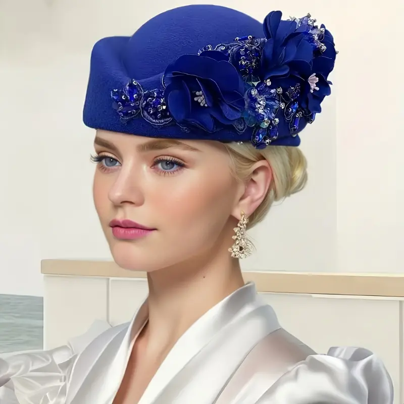 [Vintage Polyester Fabric Hair Headband Hat] Ladies' Soft English Headpiece - Wedding Party, Church Derby Wear with Flowers, Beret