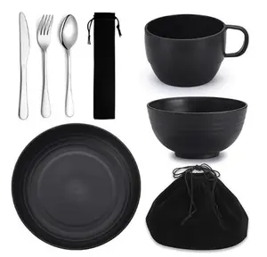 6Pcs Camping Mess Kits & 2pcs Bags, Spoons Forks Knives, Camping Essentials Gear, Accessories for Travel, Picnic, Outdoor, Easy to Carry and Clean