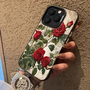 Case for iPhone 16 Pro Max 15 Plus 14 13 12 11 XS XR Pretty Rose Shockproof Silicone PC Back Protective Smartphone Cover Protector Screen Protector Protection Casing