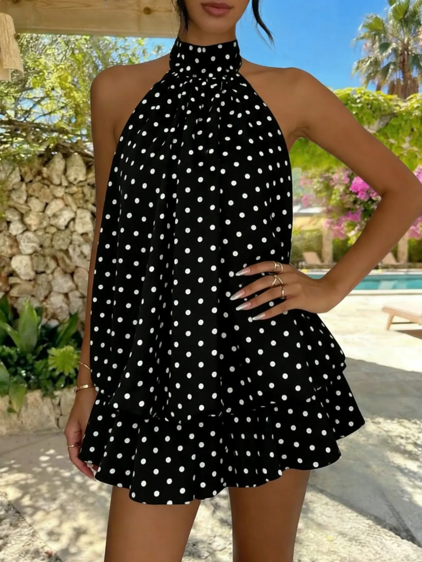 short halter dress casual PRETTYGARDEN Womens Summer Dresses 2026 Cute Halter Neck Sleeveless Mini Dress Solid Color Flowy Pleated Beach Dress Sundress(X-Small, Black) at Amazon Women's Clothing store