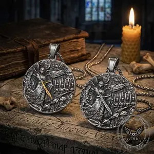 GTHIC Vintage Angels And Demons Michael Stainless Steel Pendant for Unisex Versatile Jewelry Daily Wear