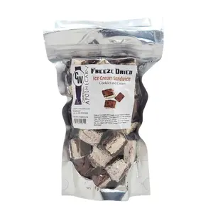Freeze Dried Ice Cream Sandwich -  Cookies and Cream 3oz in a refillable 5x8x3 pouch. Snack Biscuits